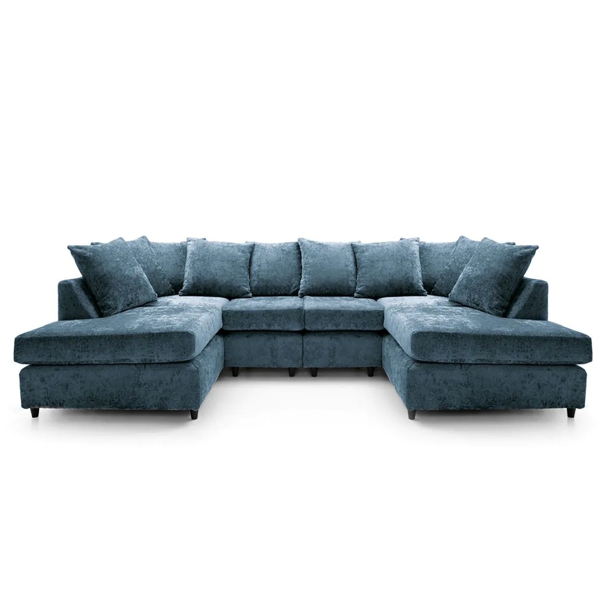 Corner Sofa - HENRY Crushed Chenille Fabric 6 Seater U Shaped Sofa - Dark Blue - Sofa Central