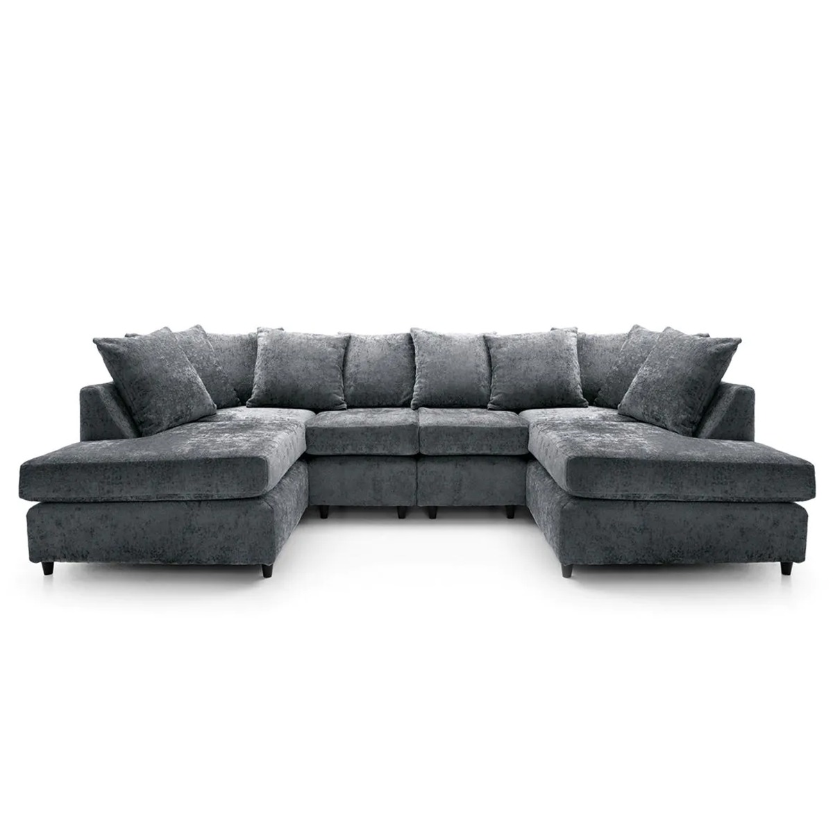 Corner Sofa - HENRY Crushed Chenille Fabric 6 Seater U Shaped Sofa - Dark Grey - Sofa Central