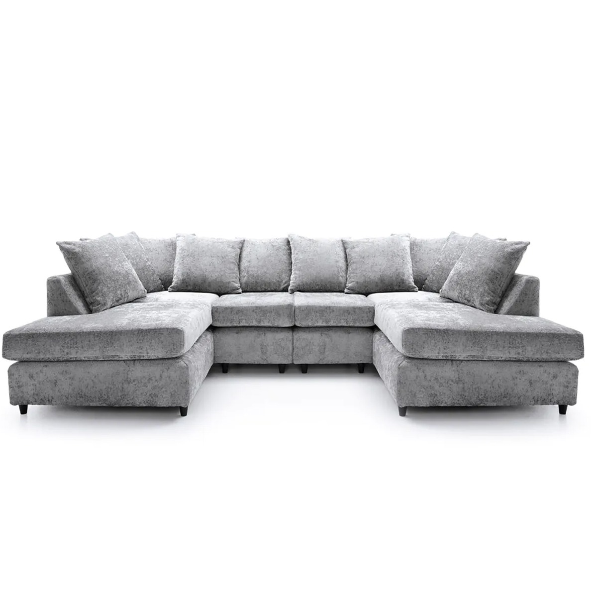 Corner Sofa - HENRY Crushed Chenille Fabric 6 Seater U Shaped Sofa - Light Grey - Sofa Central