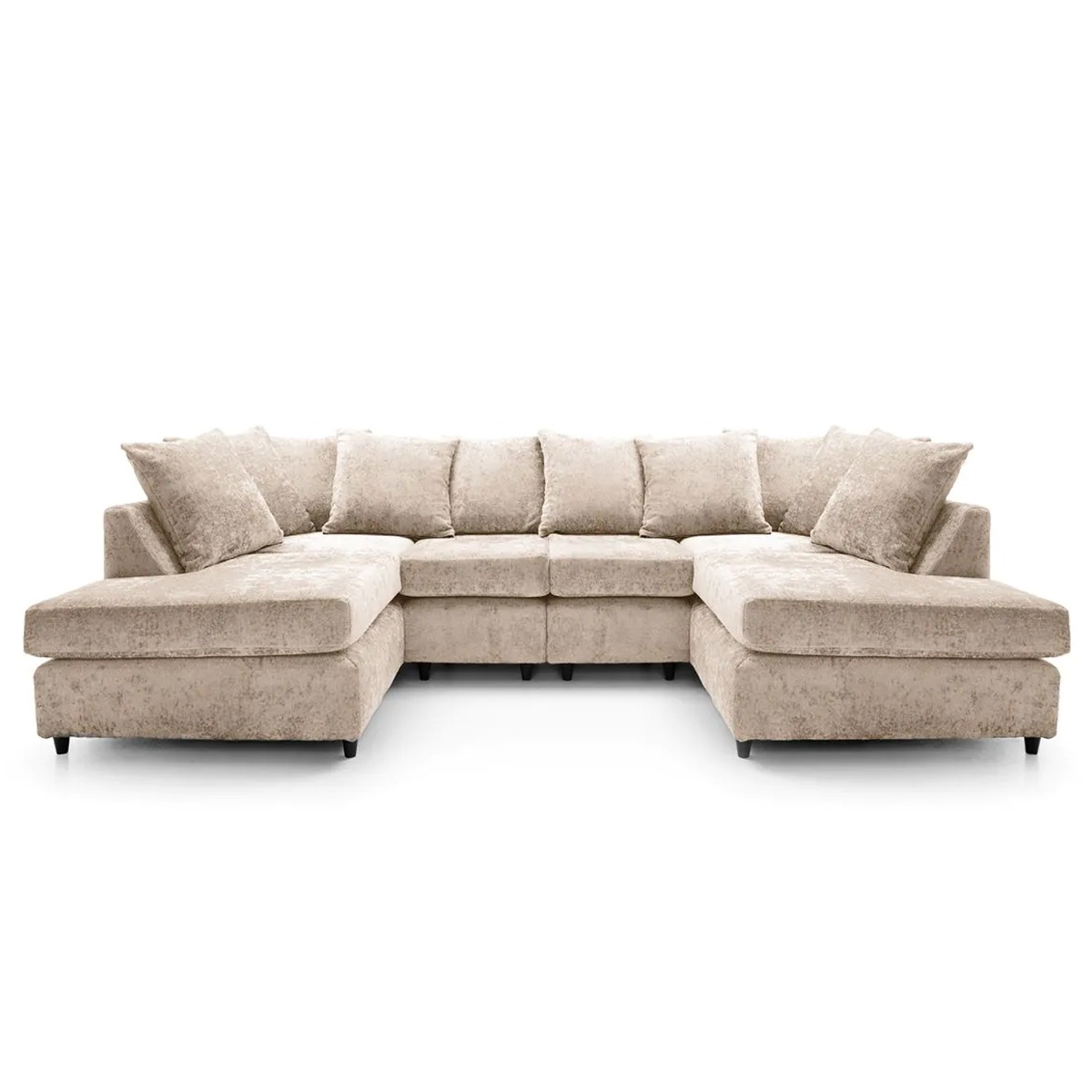 Corner Sofa - HENRY Crushed Chenille Fabric 6 Seater U Shaped Sofa - Cream - Sofa Central