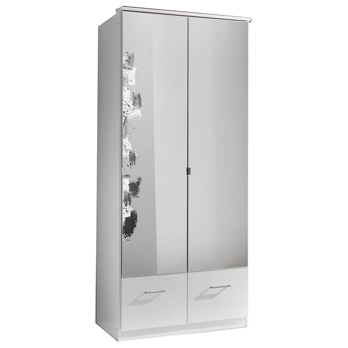 Wardrobe - INAGU 2 Door 2 Drawer Mirrored Wardrobe White 90cm - Wimex Distribution