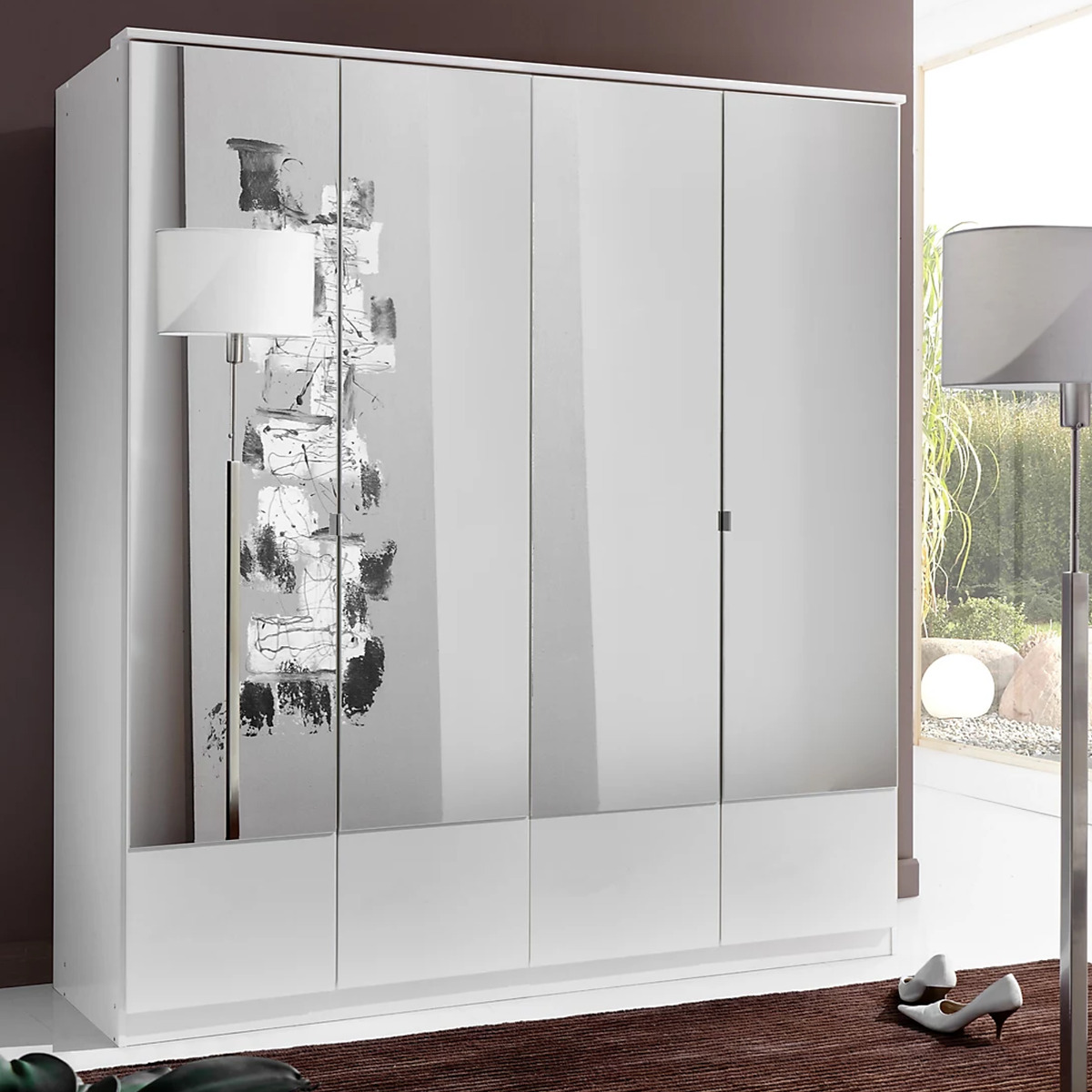 Wardrobe - INAGU 4 Door Mirrored Wardrobe White 180cm - Wimex Distribution