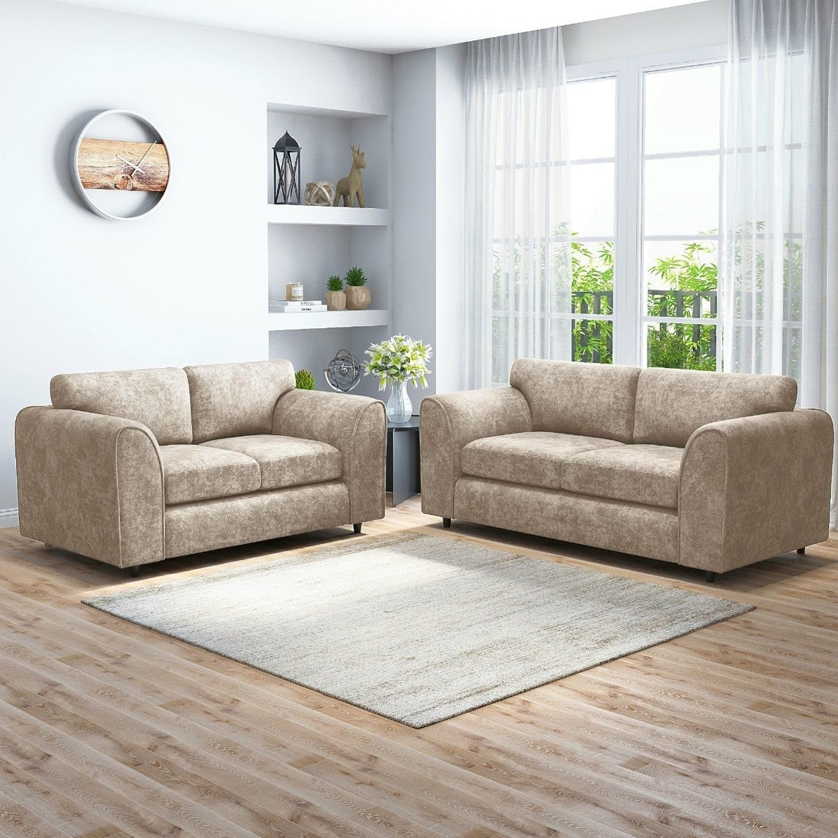 LORVANI Fabric 3 and 2 Seater Fullback Sofa Set - Beige - Home Done