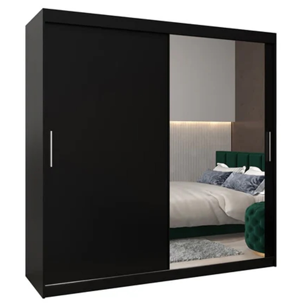 Sliding Wardrobe - TIVERTON II 2 Door Mirrored Wardrobe Black 200cm - Art Nest