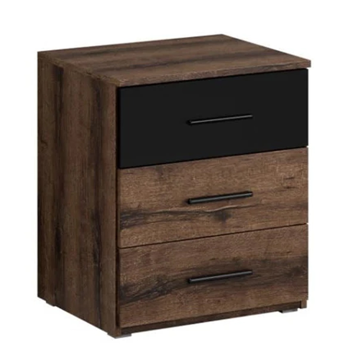 Bedside Table - BALDO-V 3 Drawer Nightstand Oak 46cm - Interior Savant