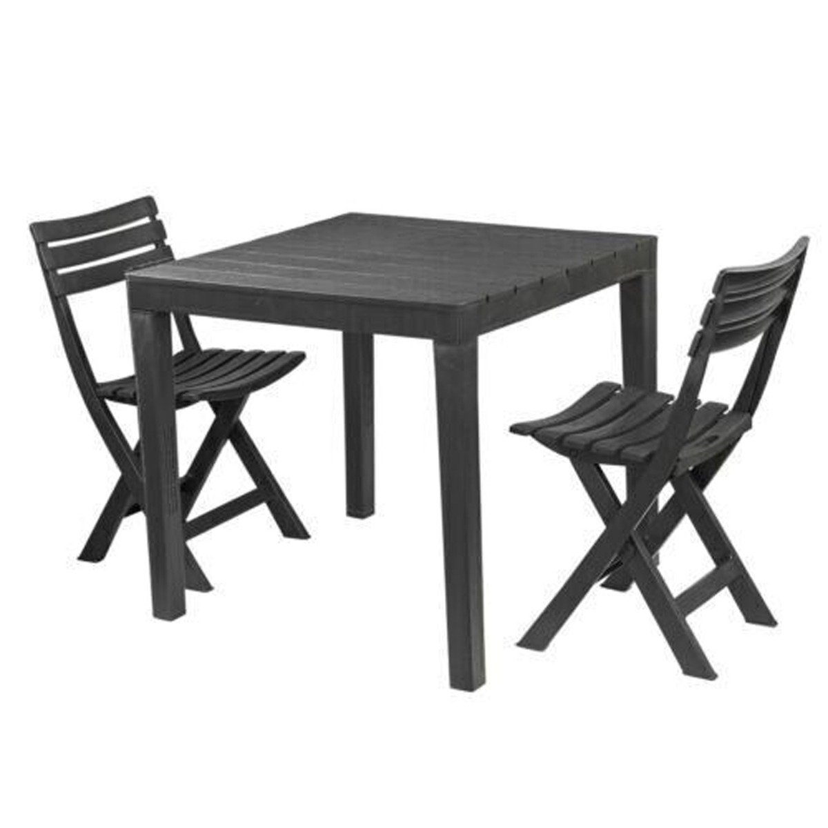 Outdoor Garden Plastic Square Dining Table with 2 Folding Chairs - Black - Bedroom & More