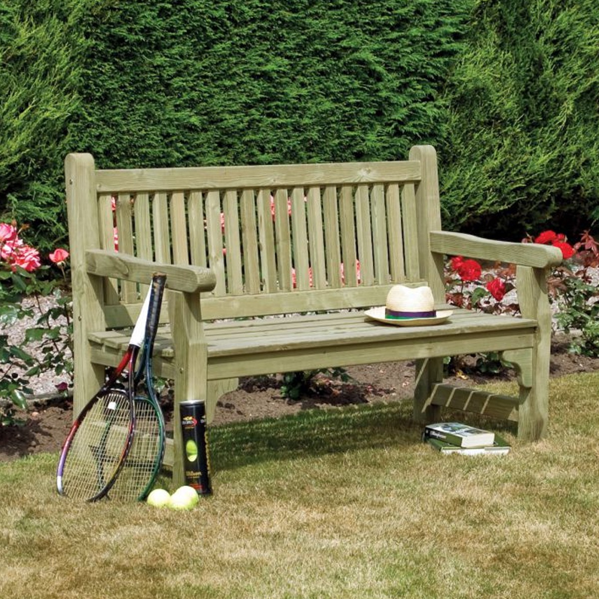 Sturdy Softwood Bench Three Person with Rot Protection- Natural Finish - Etta Gardens