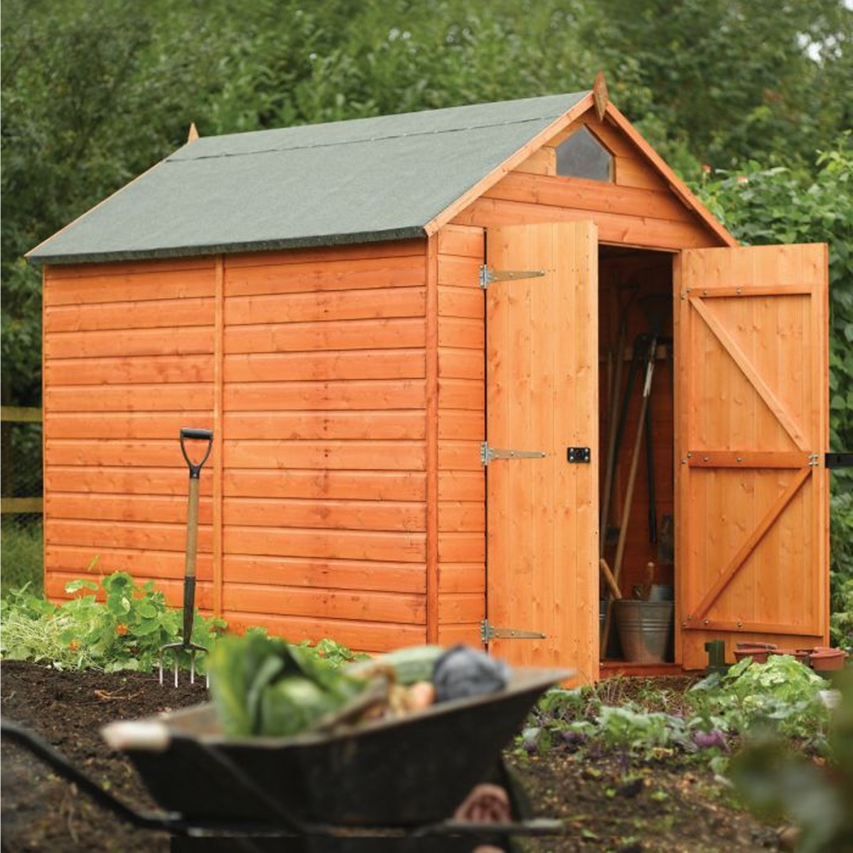 Rowlinson Double Door Apex Garden Security Shed with Cladding, Single Apex Window - 8x6 - Etta Gardens