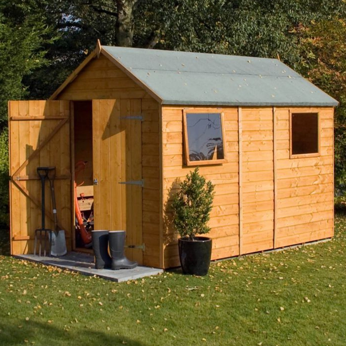 Rowlinson Styrene Glazed Garden Shed Shiplap Cladding, Fixed and Opening Windows - 10x6 - Etta Gardens