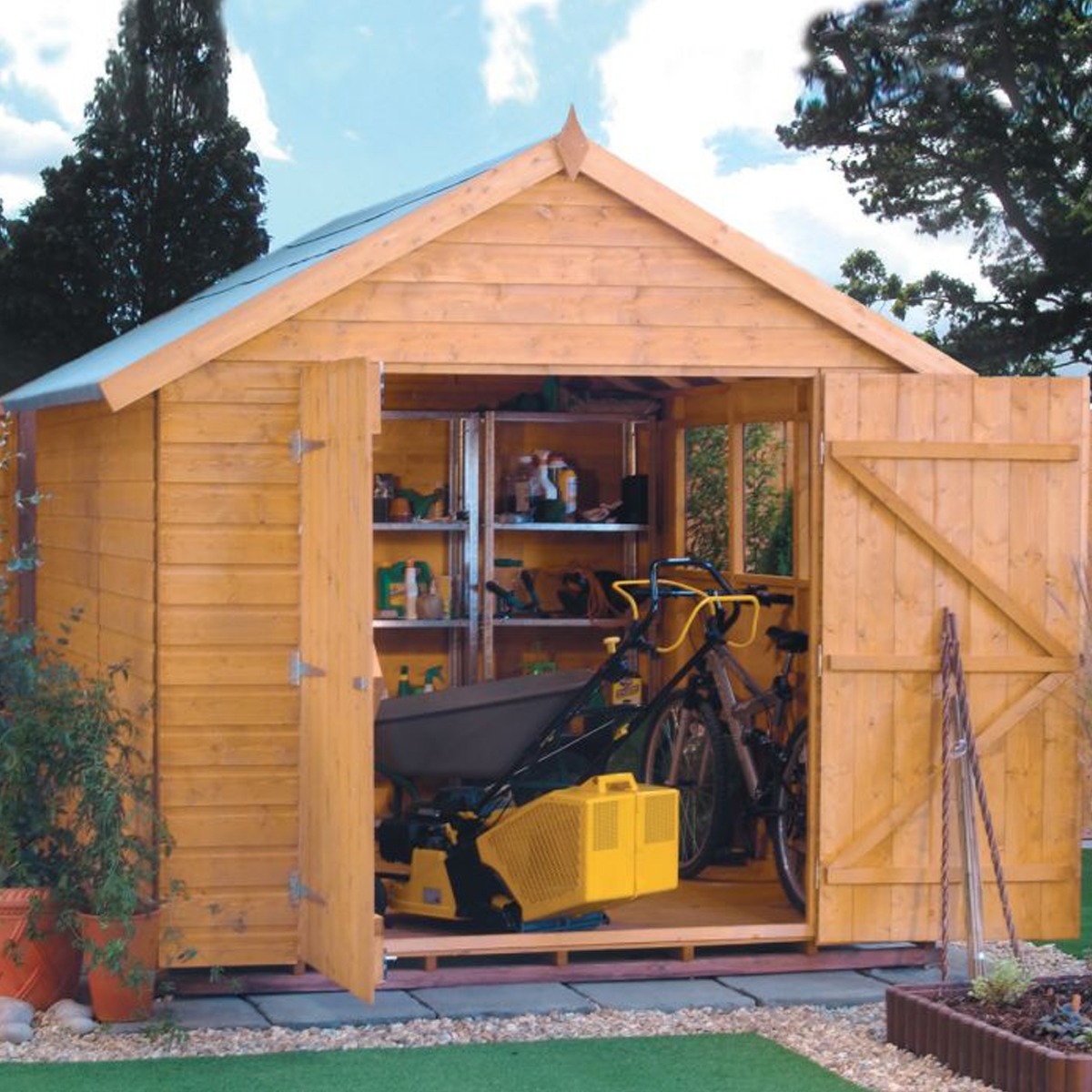Premier Range 10x8 Traditional Garden Shed in Dipped Honey Brown - Etta Gardens