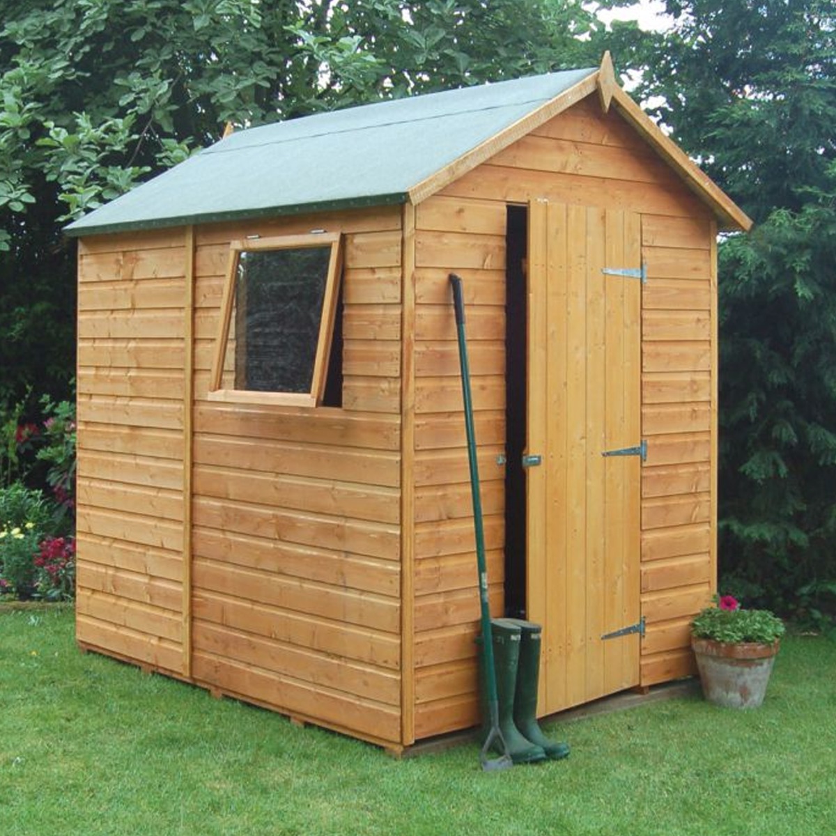 Premier Range 7x5 Traditional Garden Shed in Dipped Honey Brown - Etta Gardens