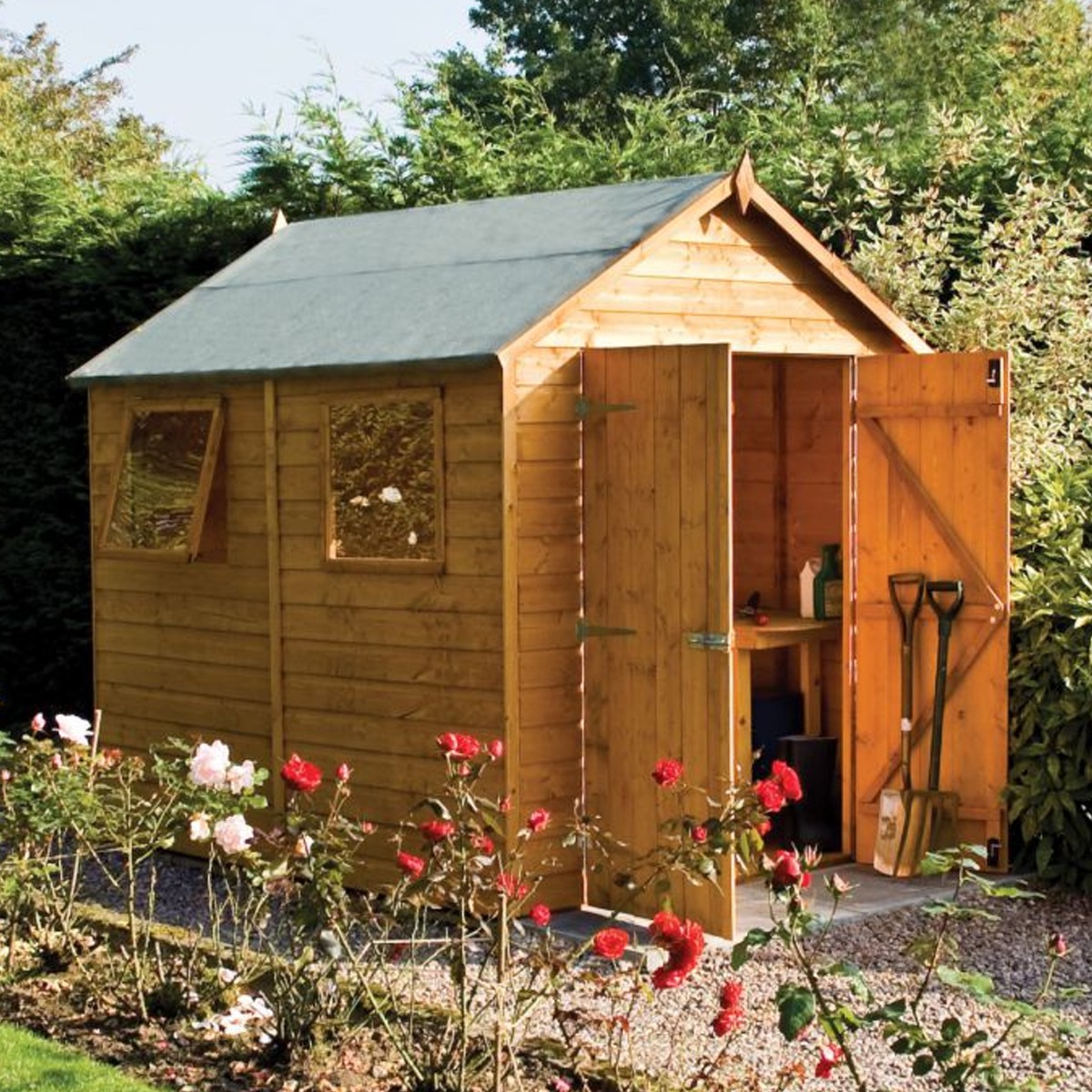 Premier Range 8x6 Traditional Garden Shed in Dipped Honey Brown - Etta Gardens