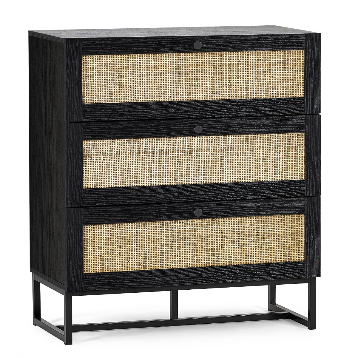 PETERLEE Black Rattan Chest of Drawers - Medium-sized, 3 Drawers - JB Collections