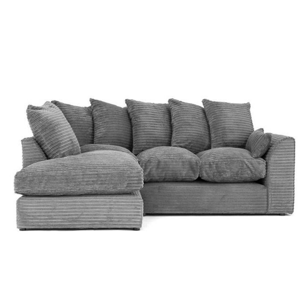 PORTO Jumbo Cord 4 Seater L Shaped - Left Hand Facing Corner Sofa - Grey - Interior Masters