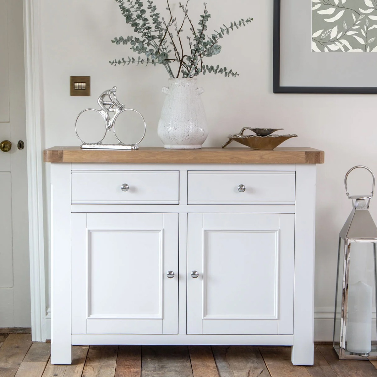 Chunky Oak Standard Sideboard with Door and Drawer - White - Kettle Homes