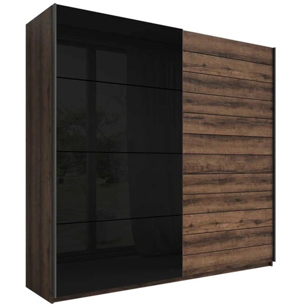 Sliding Wardrobe - GALVIN 2 Door Wardrobe Oak and Black - 200cm - Interior Savant