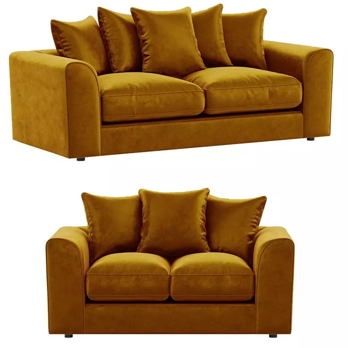 Blake Scatter Back Mustard Plush Velvet 3 Seater with 2 Seater Sofa Set and Other Options - Home Done