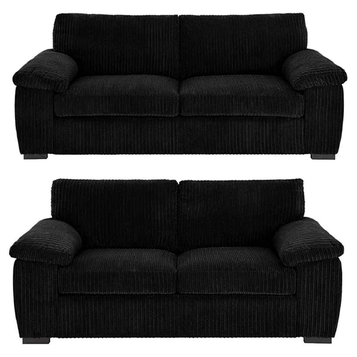 Sofa Set - CORDURA Full Back Jumbo Cord 3 Seater and 2 Seater Sofa Black - Home Done