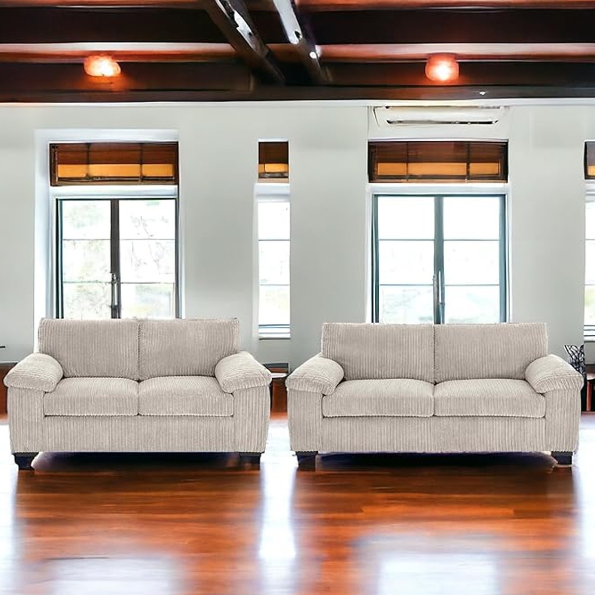 Sofa Set - CORDURA Full Back Jumbo Cord 3 Seater and 2 Seater Sofa Cream - Home Done