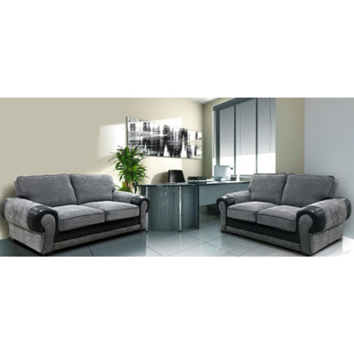 Lorraine Jumbo Cord 3 Seater and 2 Seater Sofa Set - Grey and Black - Home Done