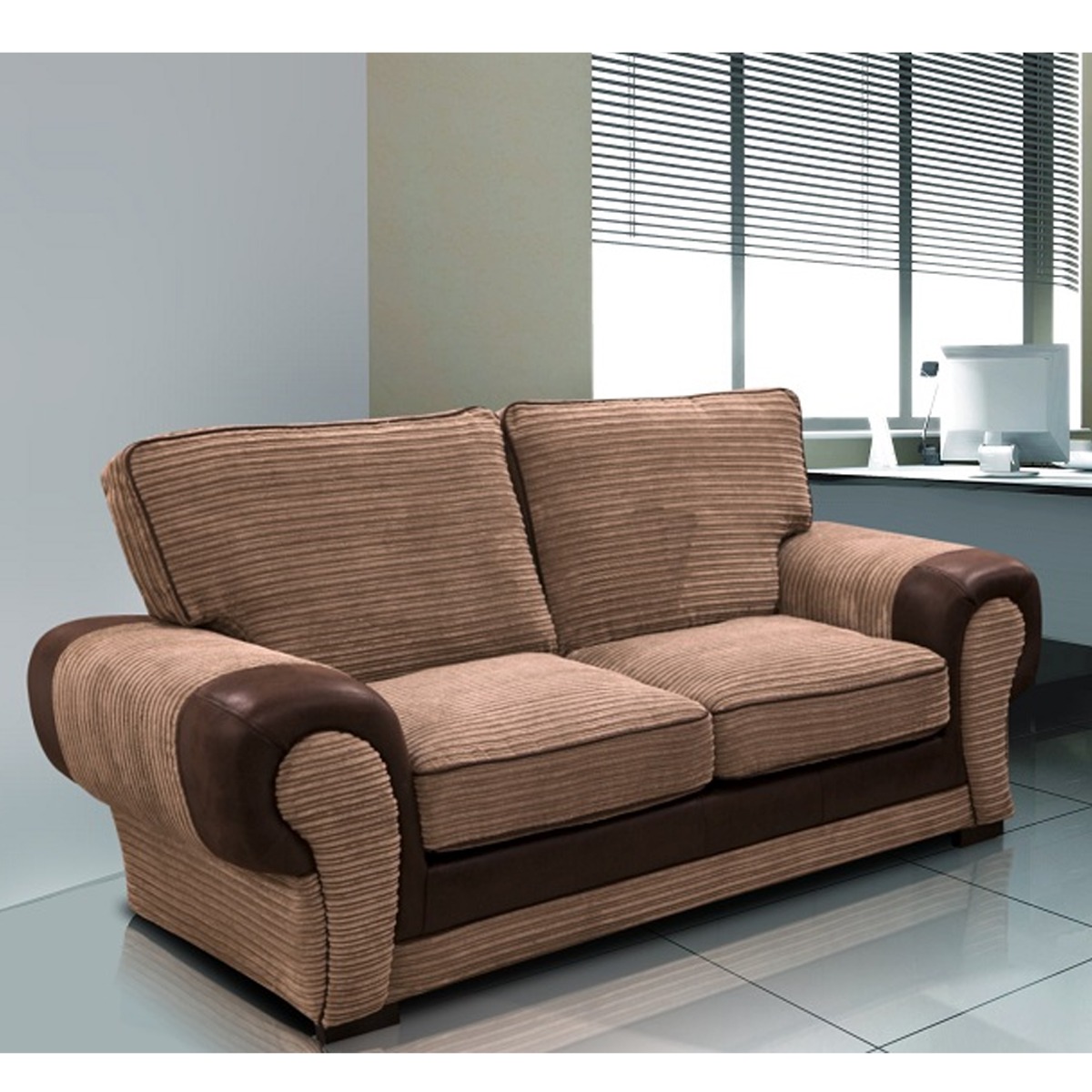 Lorraine Jumbo Cord 2 Seater Sofa - Brown and Beige - Home Done