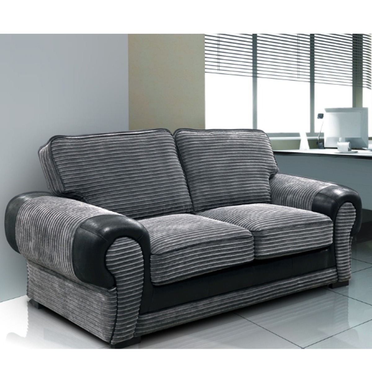 LORRAINE Jumbo Cord 2 Seater Fullback Sofa - Grey and Black - Home Done
