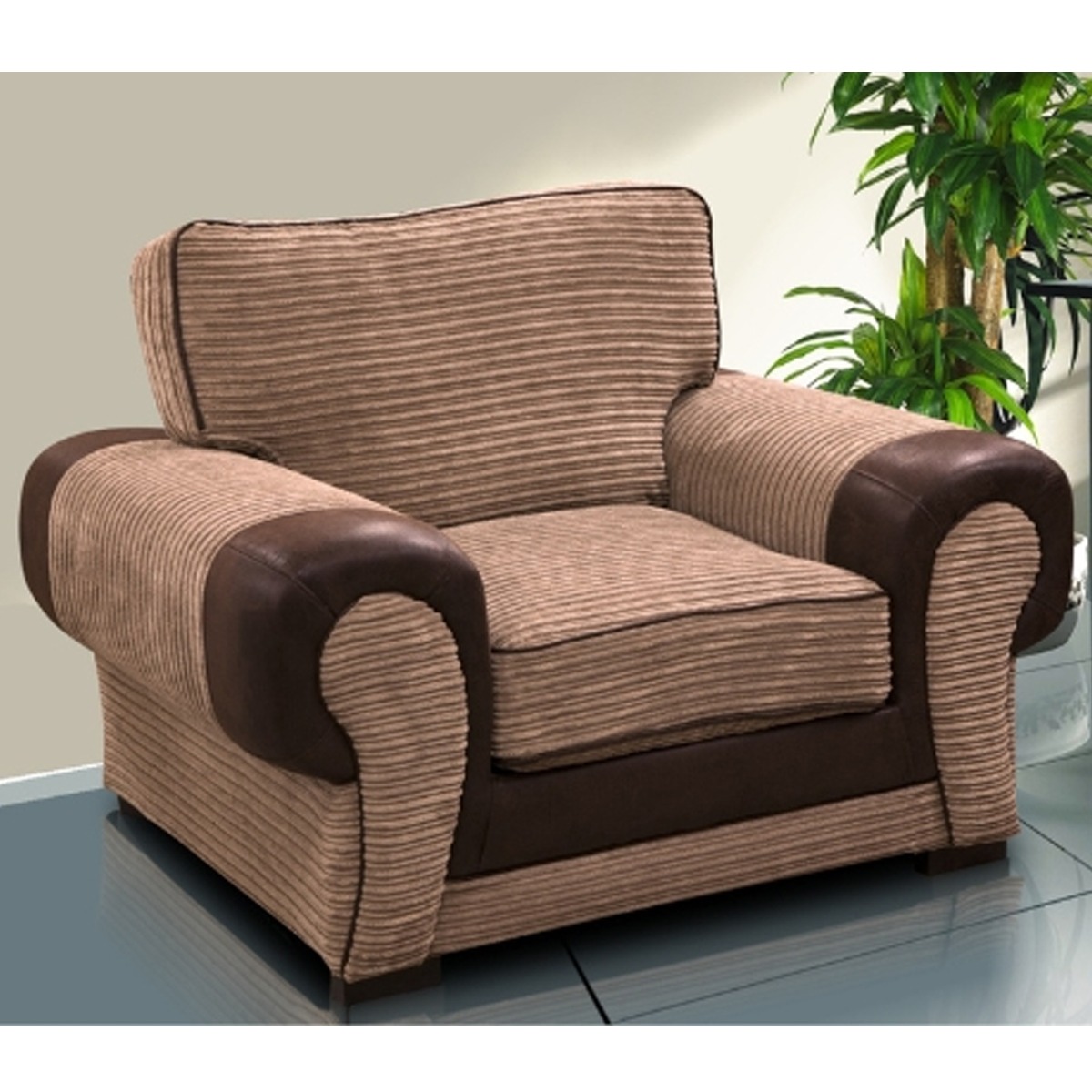 Lorraine Jumbo Cord Armchair - Brown and Beige - Home Done