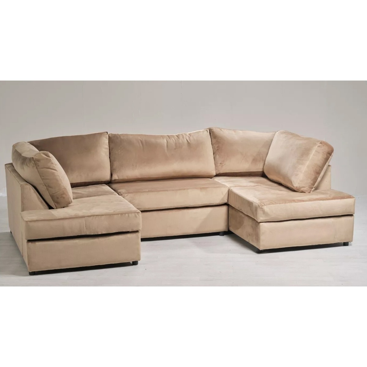 Morrison High Back Plush Velvet U-Shape Corner Sofa - Mink - Home Done