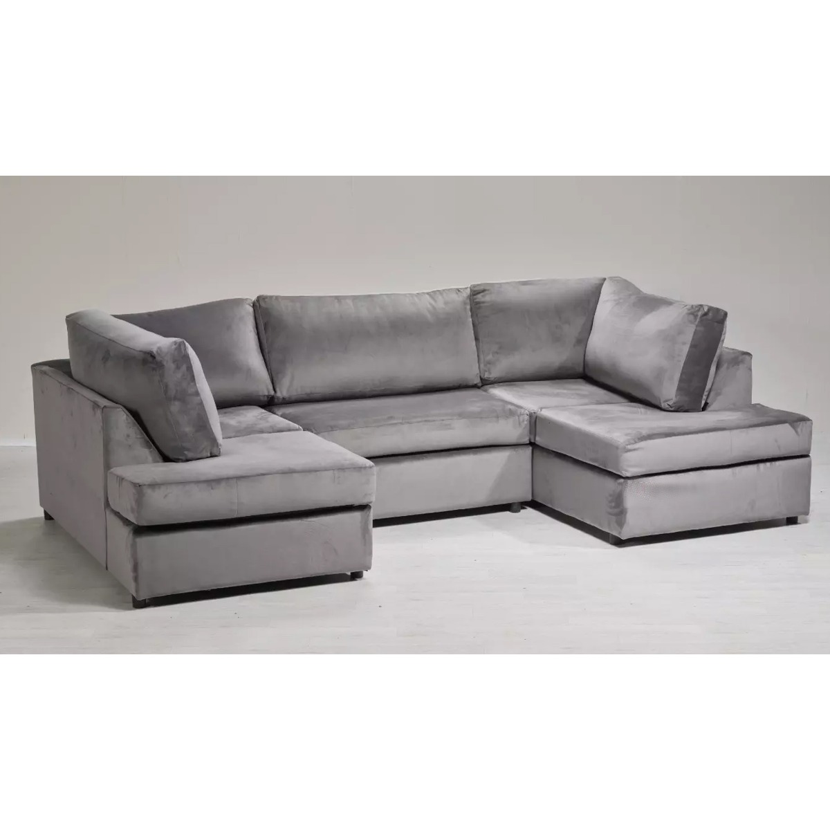 Morrison High Back Plush Velvet U-Shape Corner Sofa - Silver - Home Done