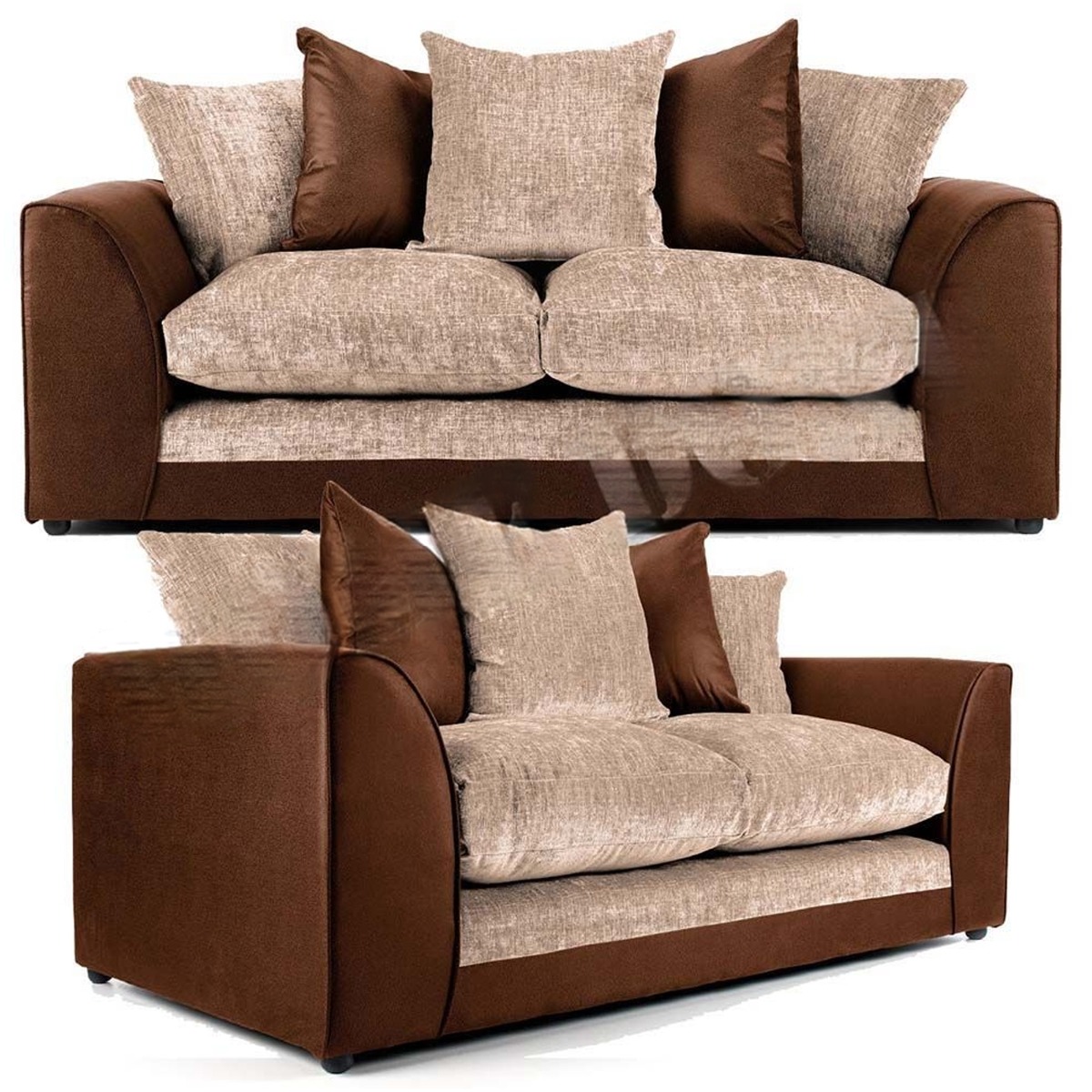 Aruba Fabric 3 Seater and 2 Seater Sofa Set - Brown and Beige - Home Done