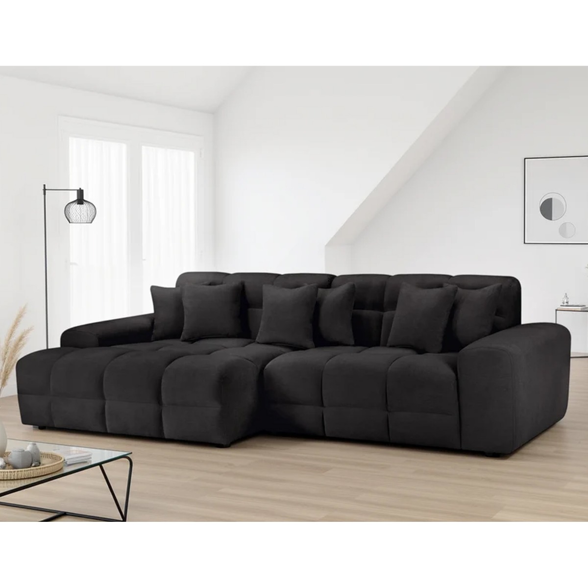 STACIE Fabric L Shaped Corner Sofa - Left Hand Facing - Black