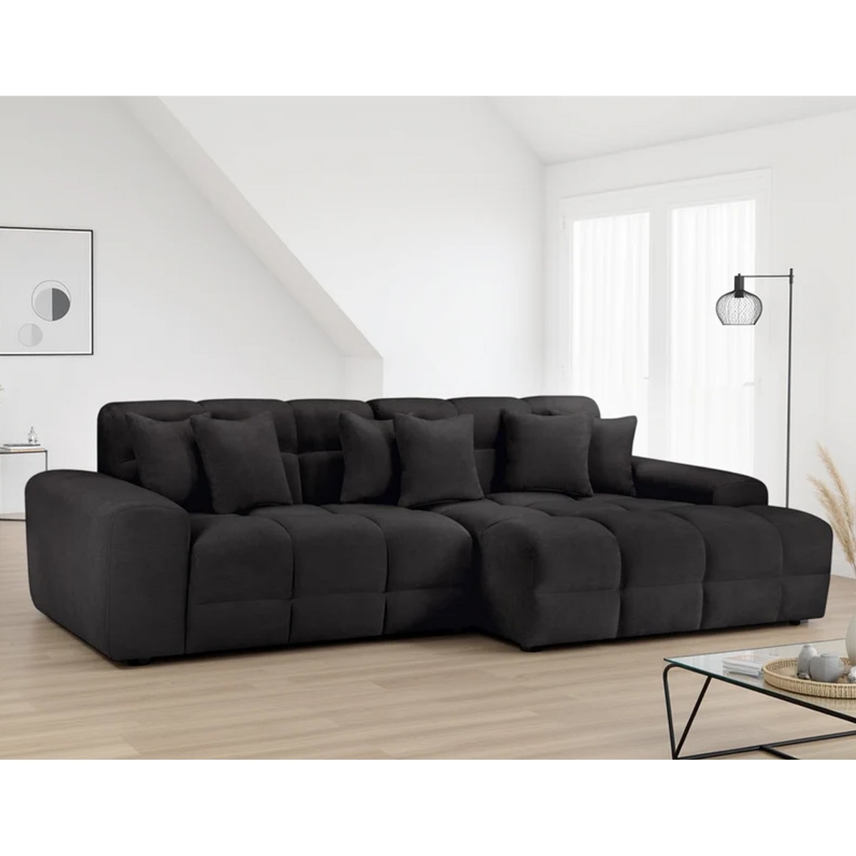 STACIE Fabric L Shaped Corner Sofa - Right Hand Facing - Black