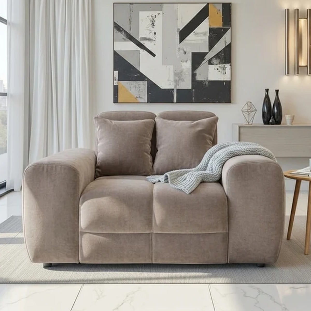 STACIE Fabric Armchair - Latte