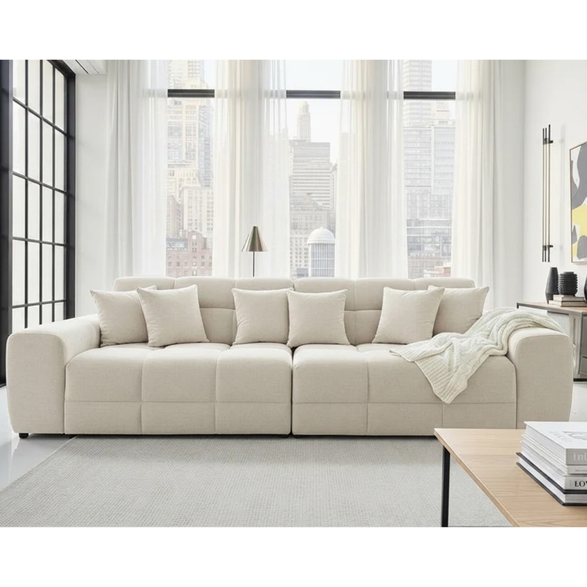 STACIE Fabric 4 Seater Sofa - Natural