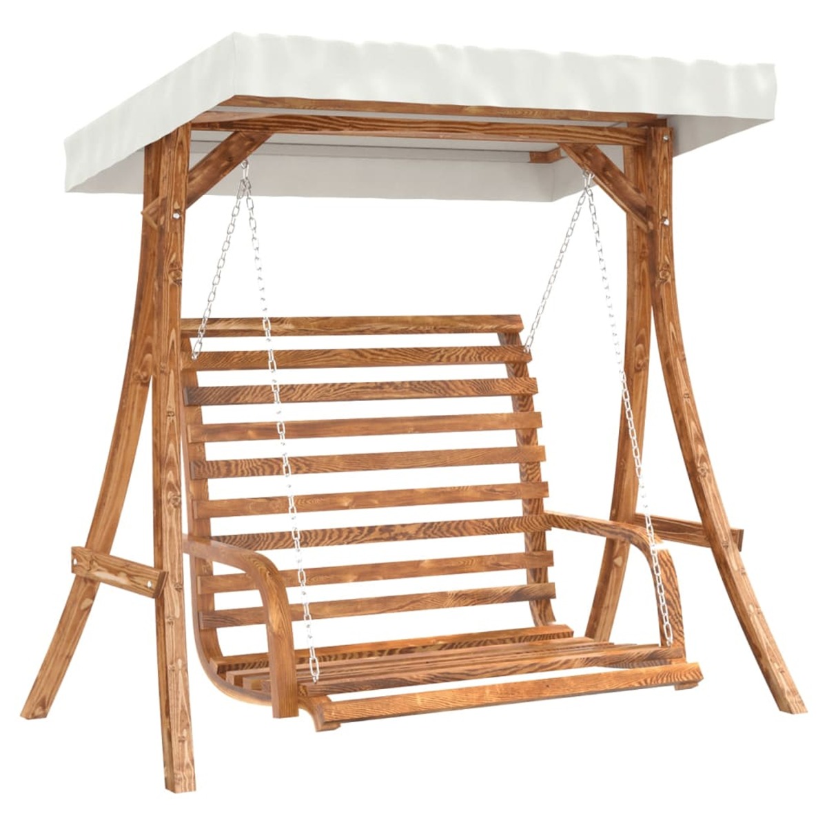 Swing Bench with Canopy Solid Wood Spruce with Teak Finish - Brittle & Co