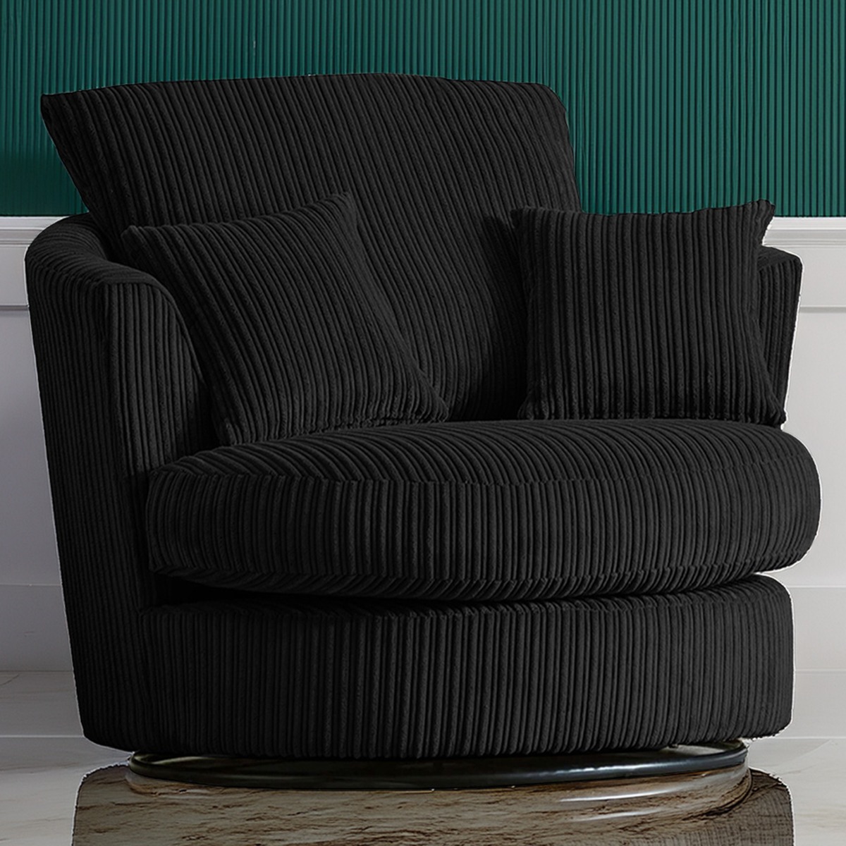 Desmond Jumbo Cord Upholstered Swivel Chair - Black - Home Done
