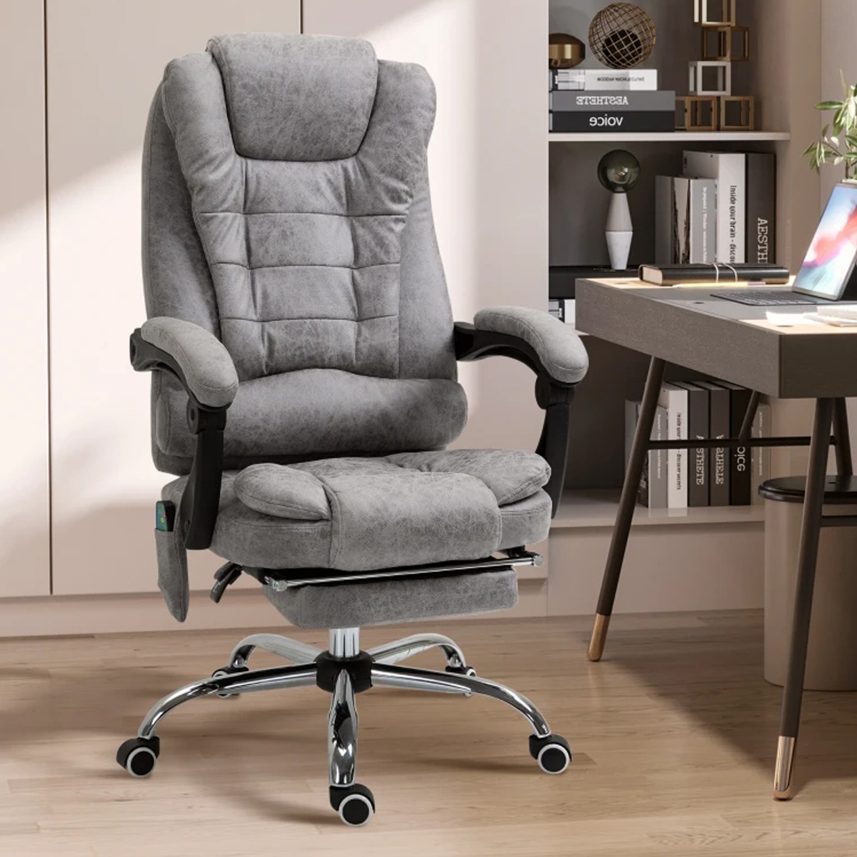 Vinsetto Heated 6 Points Vibration Massage Executive Office Chair Adjustable Swivel Ergonomic High Back Desk Chair Recliner with Footrest Grey - Life 