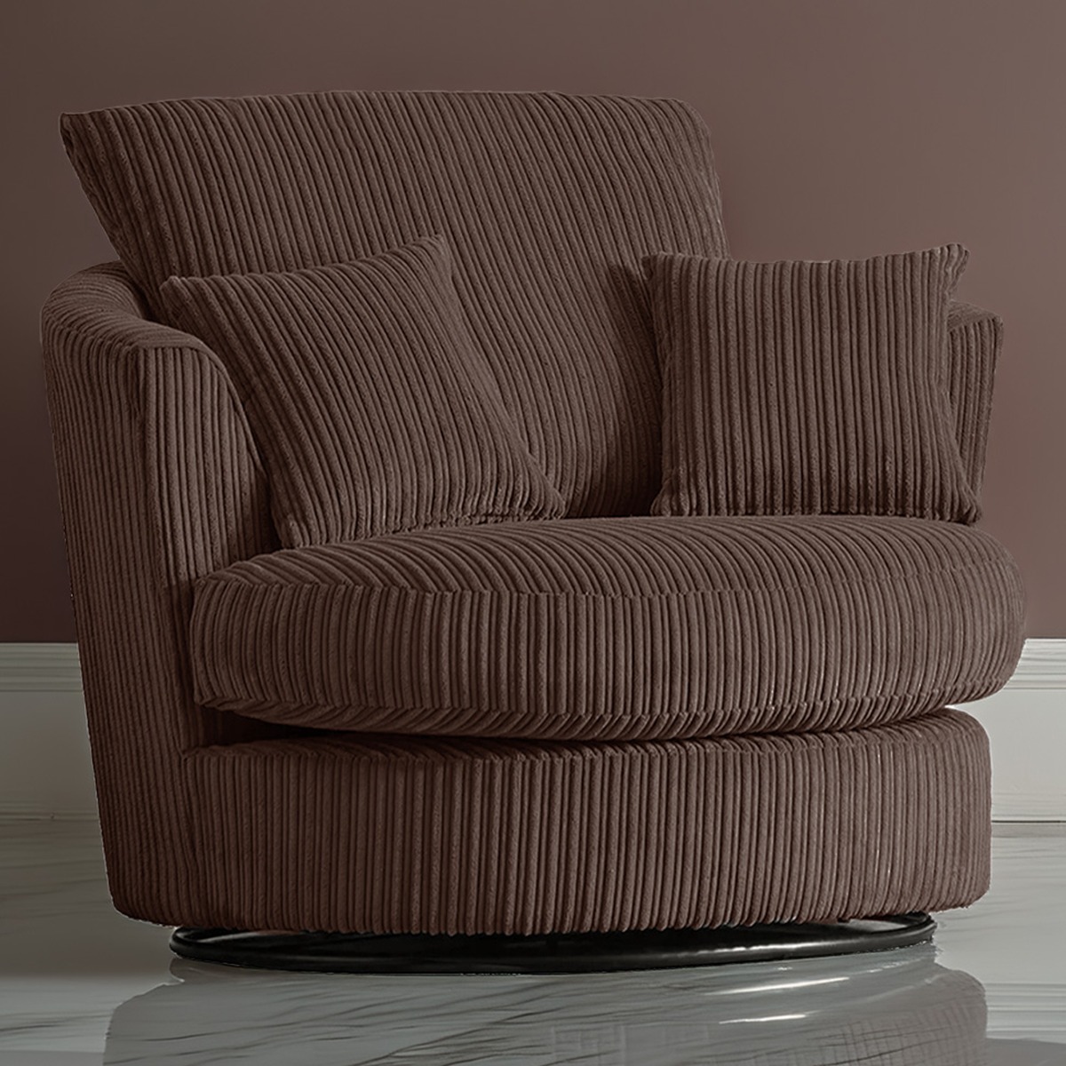 Desmond Jumbo Cord Upholstered Swivel Chair - Chocolate Brown - Home Done