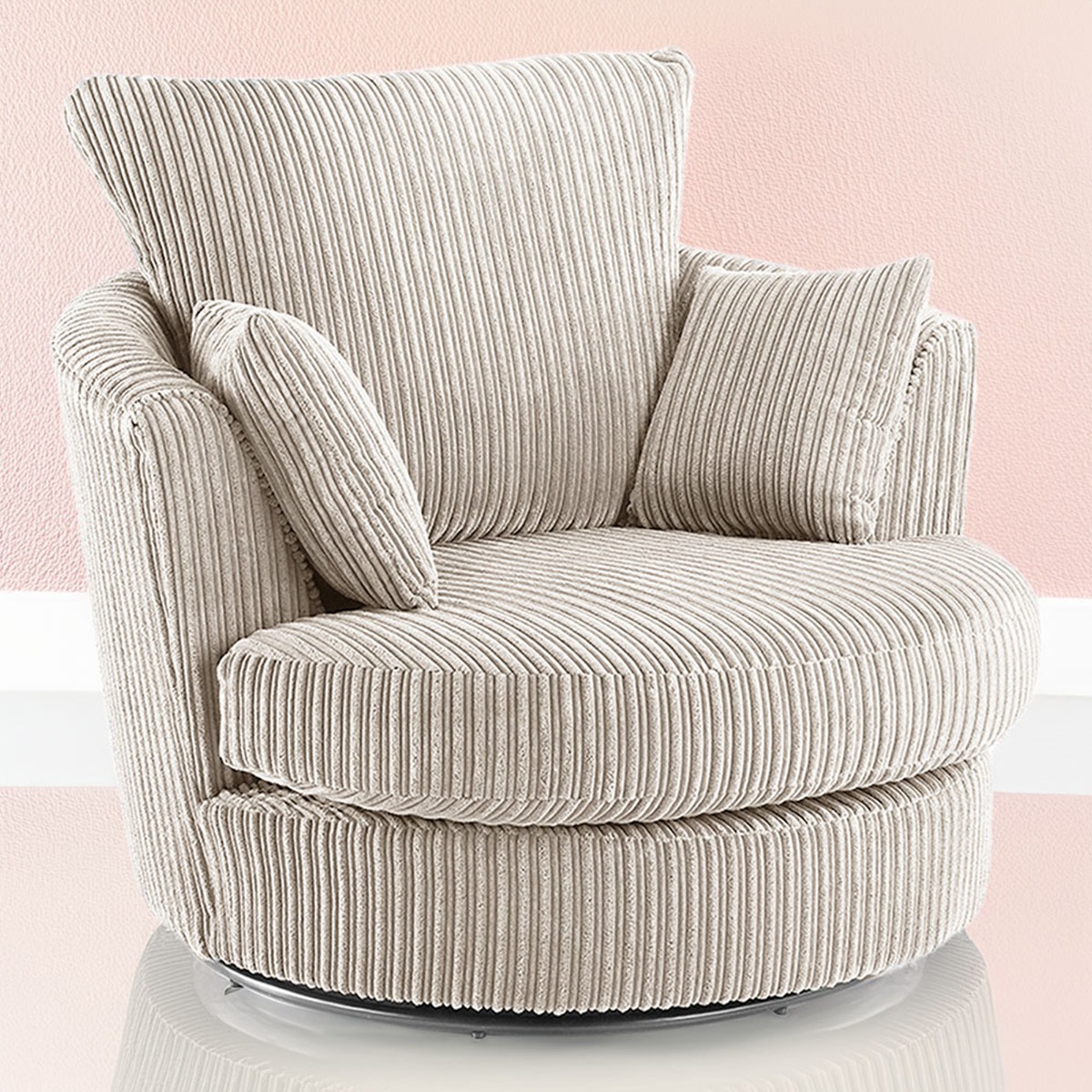 Desmond Jumbo Cord Upholstered Swivel Chair - Cream - Home Done