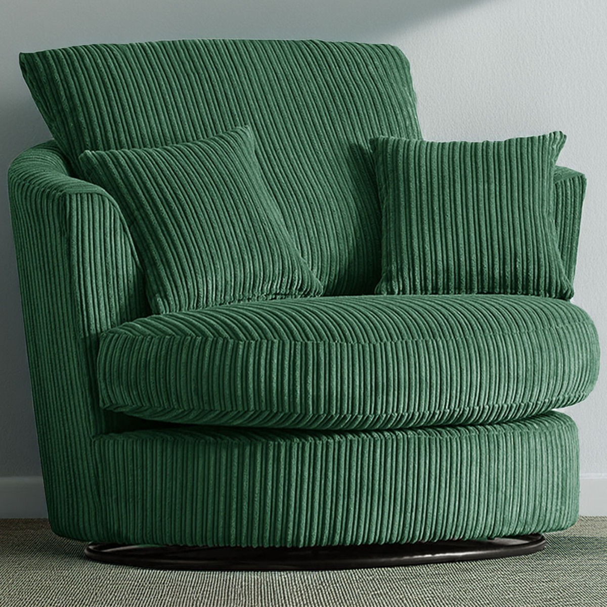 Desmond Jumbo Cord Upholstered Swivel Chair - Green - Home Done