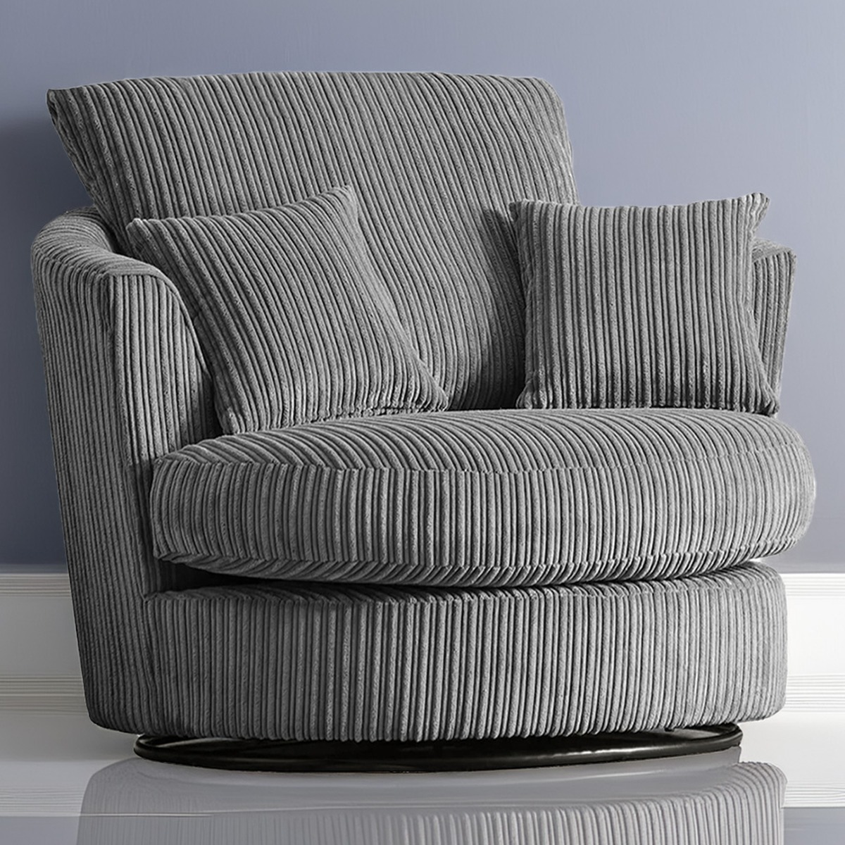 Desmond Jumbo Cord Upholstered Swivel Chair - Grey - Home Done