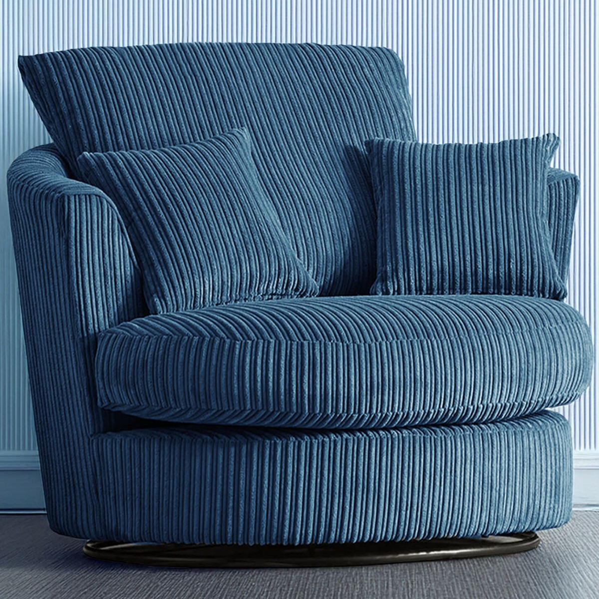 Desmond Jumbo Cord Upholstered Swivel Chair - Marine Blue - Home Done