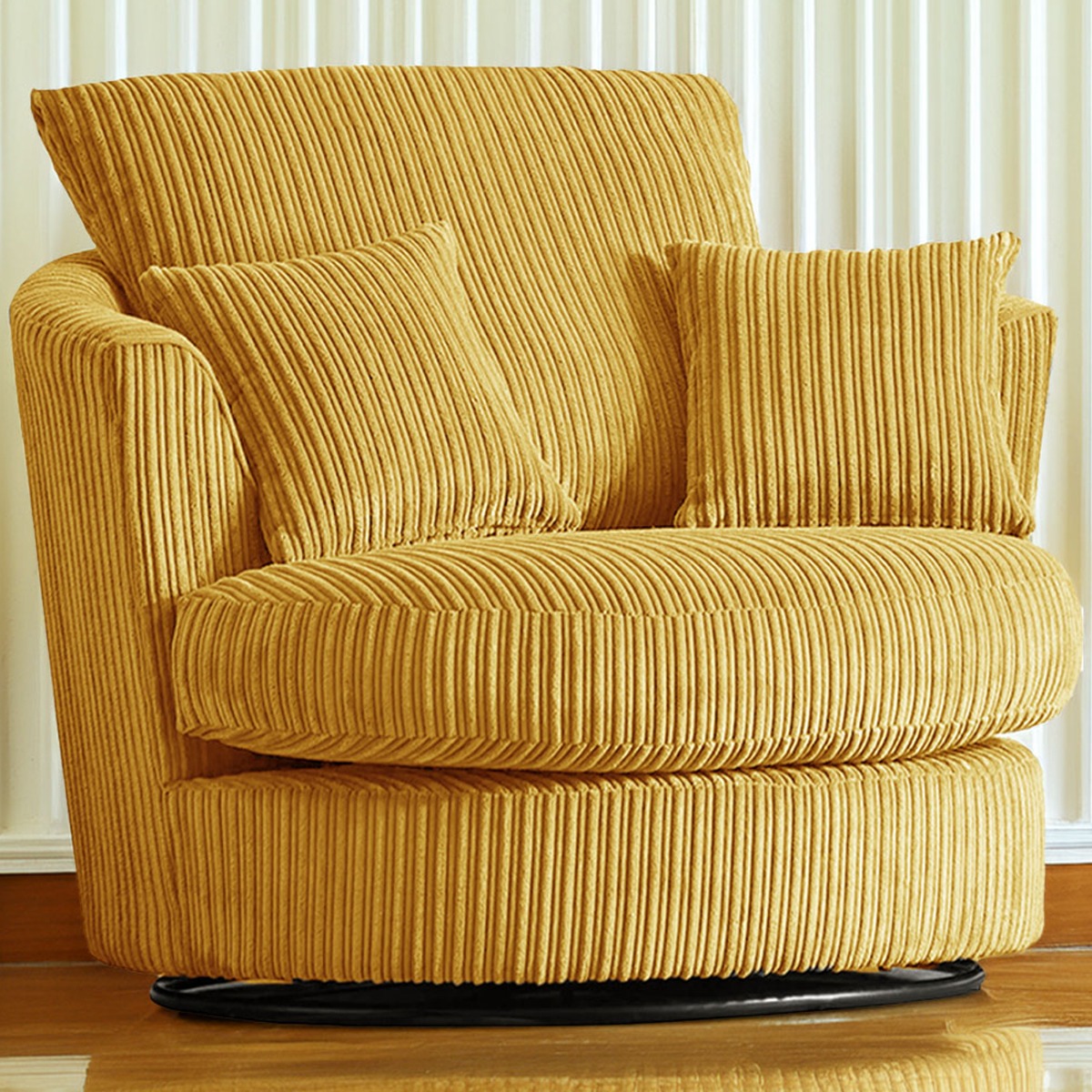 Desmond Jumbo Cord Upholstered Swivel Chair - Mustard - Home Done