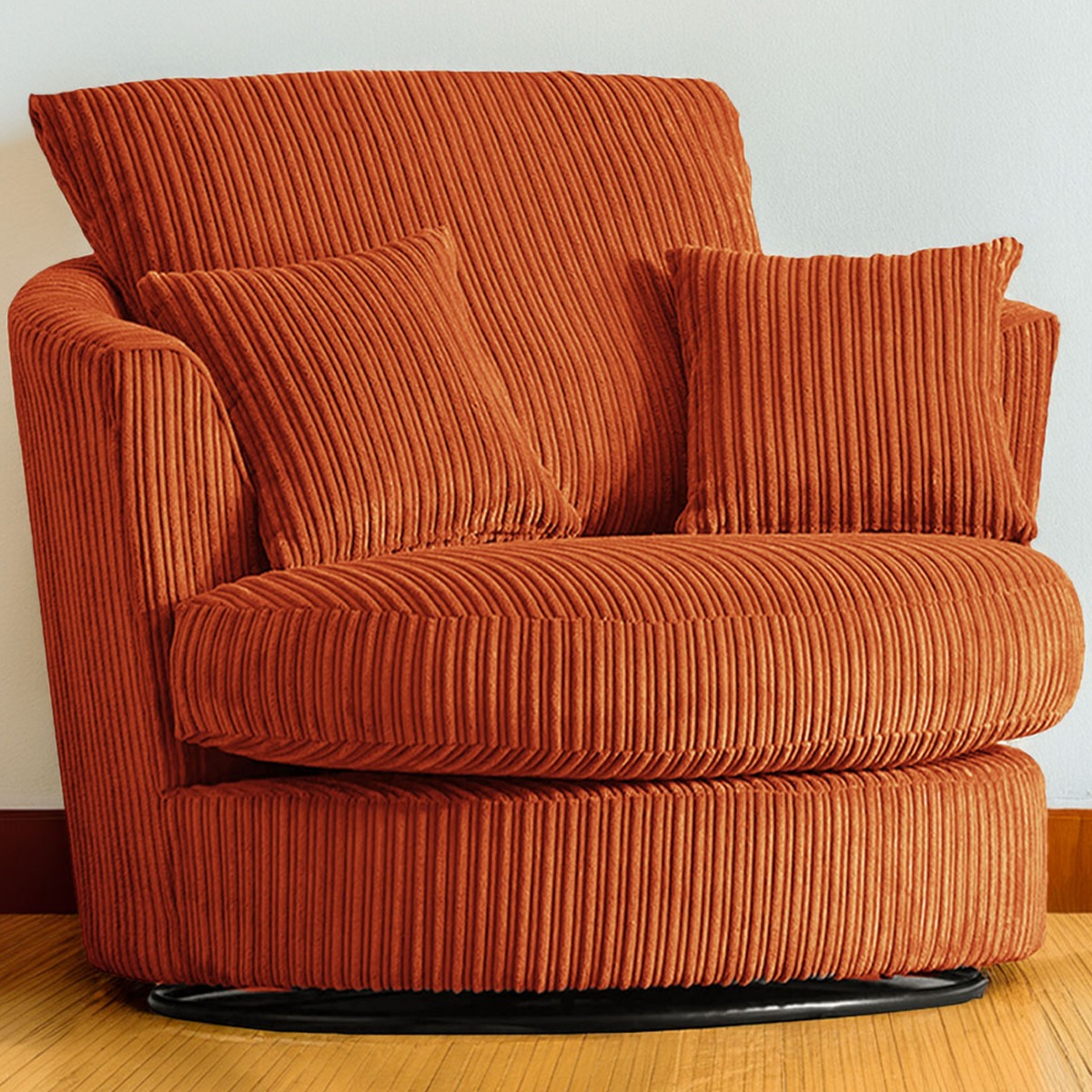 Desmond Jumbo Cord Upholstered Swivel Chair - Orange - Home Done