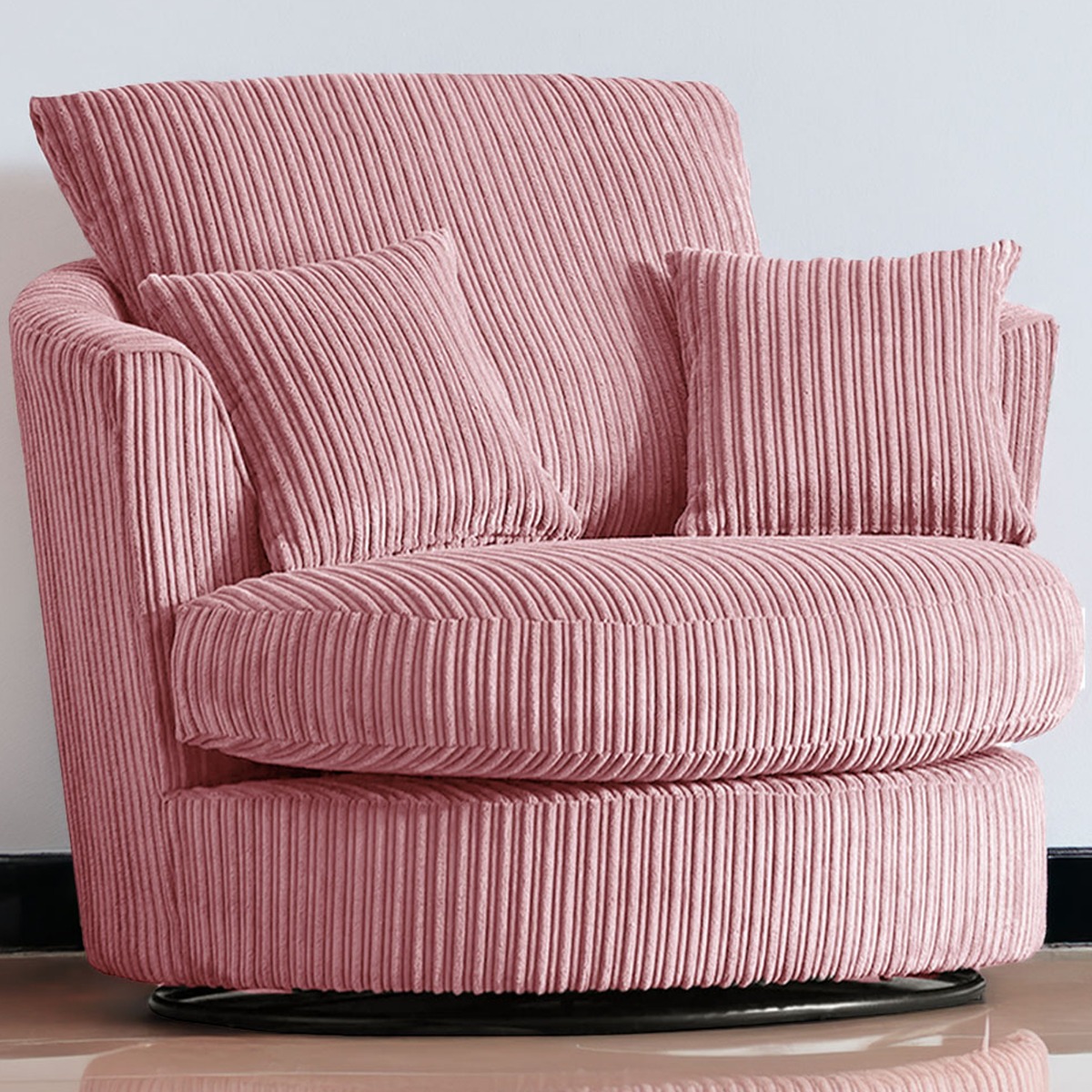 Desmond Jumbo Cord Upholstered Swivel Chair - Pink - Home Done