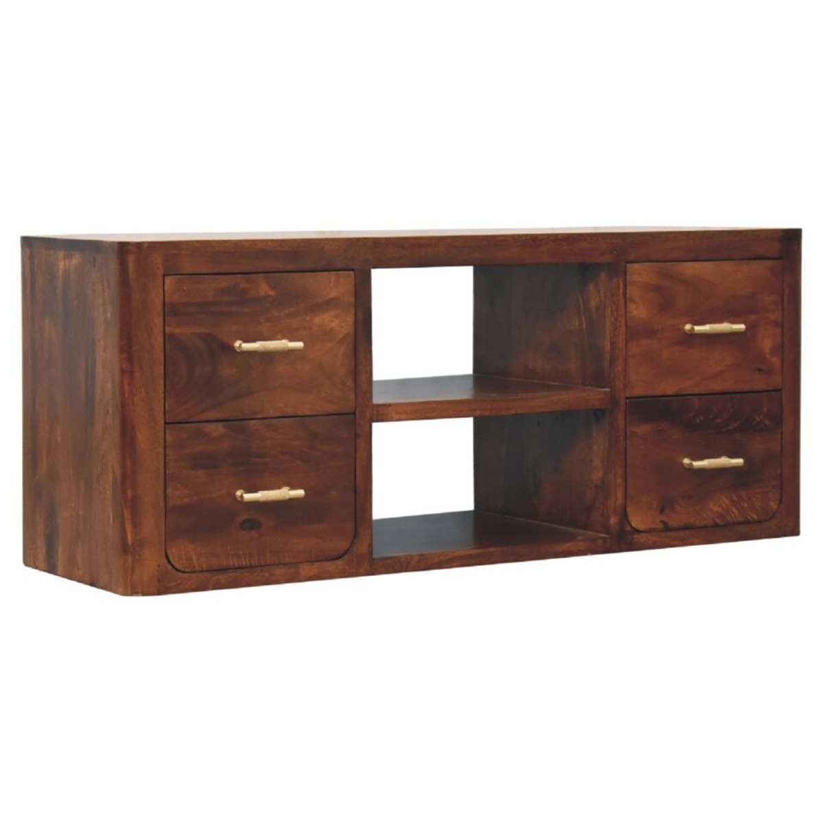 Classy Chestnut Media Unit with Four Drawers and Two Open Slots - Beasley & Sons