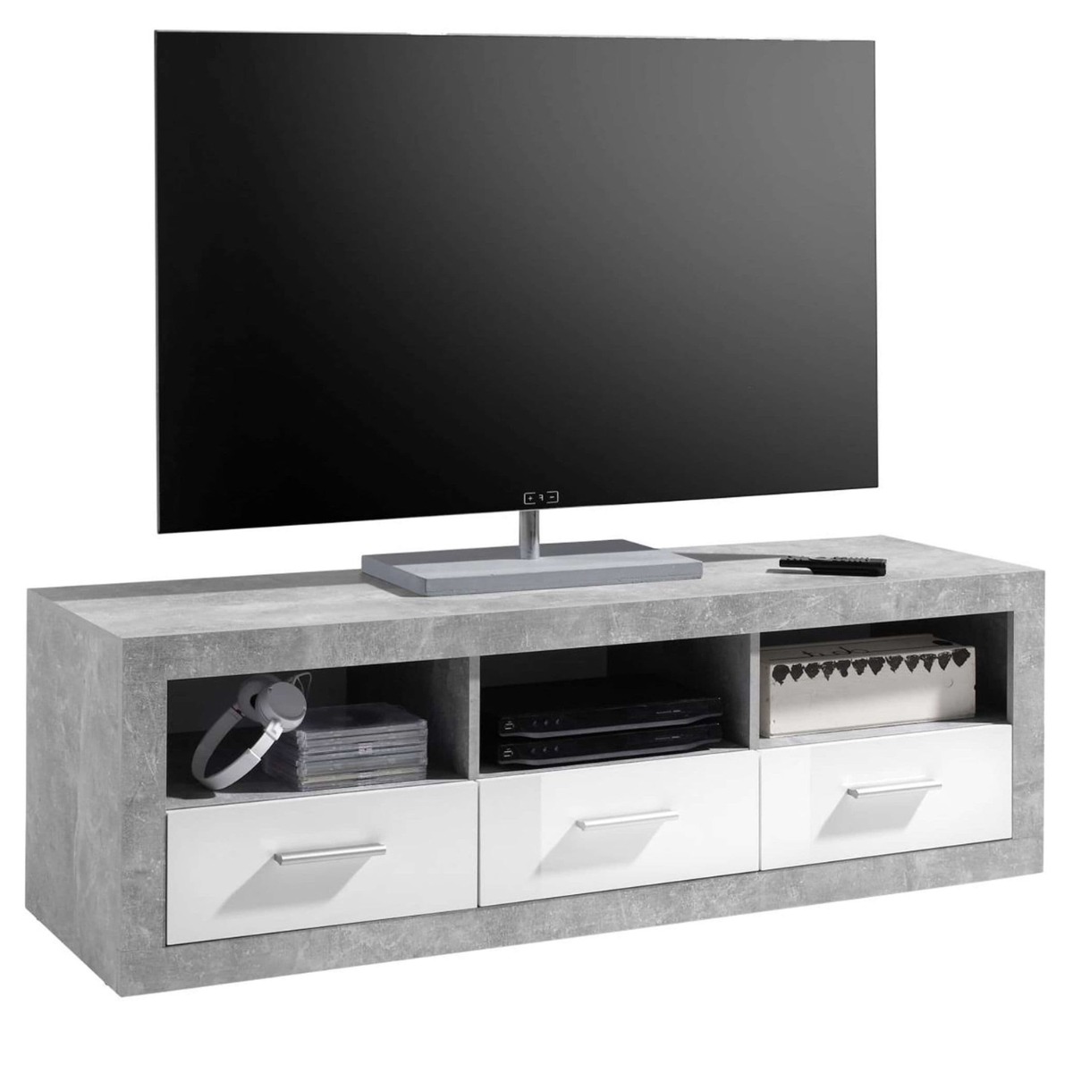 Callam High Gloss 3 Drawer Large Tv Unit - Grey with White - Dalton Home
