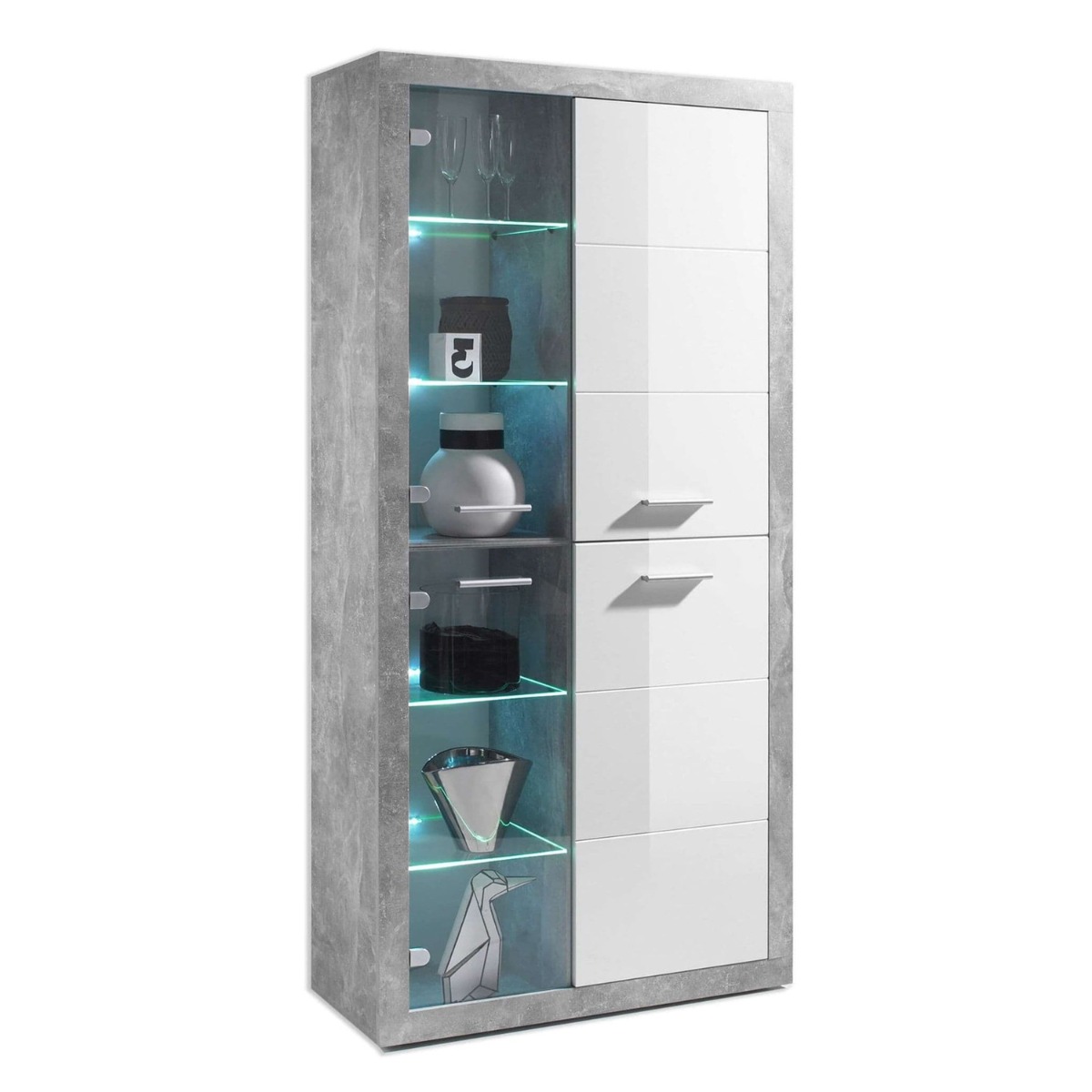 Callam High Gloss 3 Door Tall Display Cabinet - Grey with White - Dalton Home
