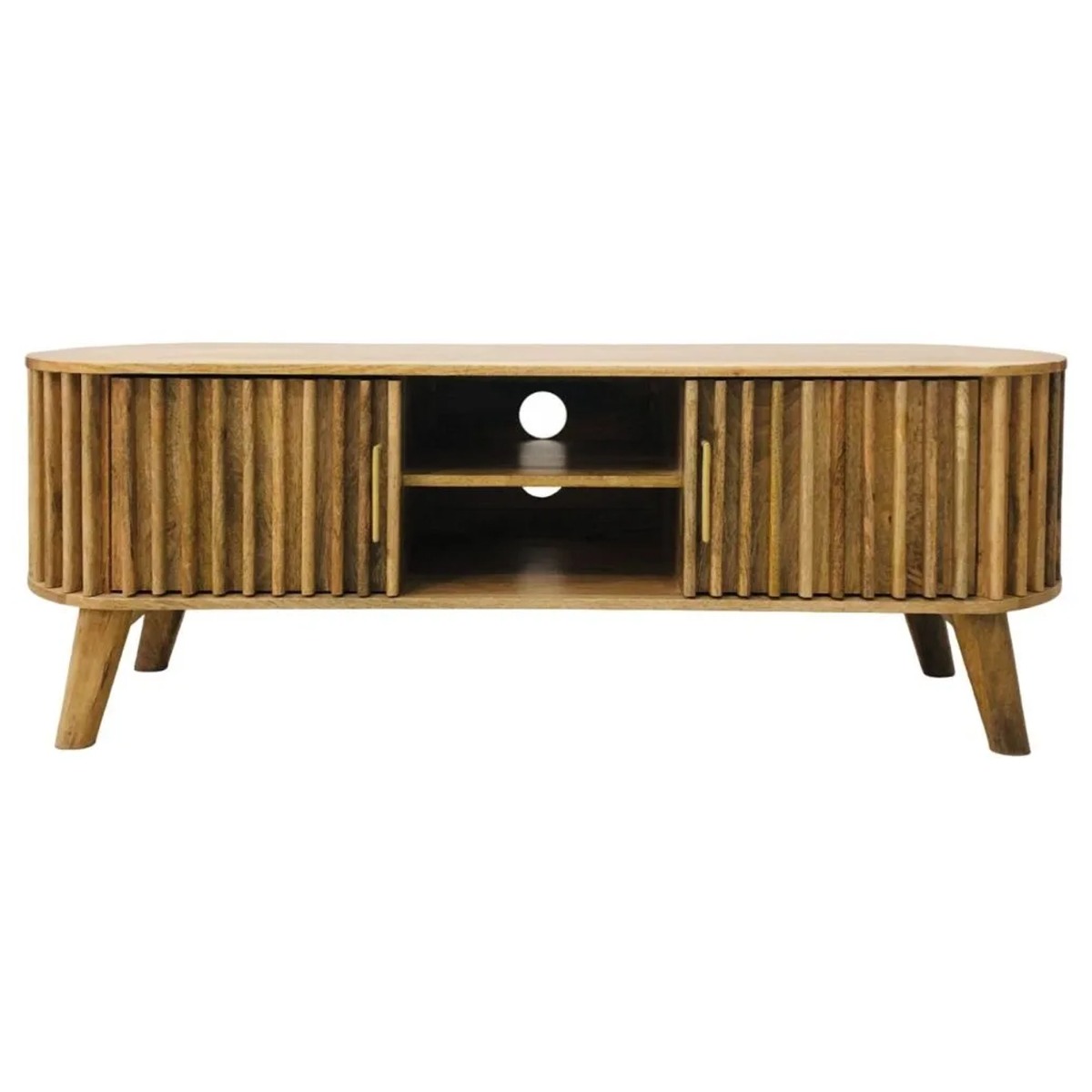 Crosby Mango Wood Slated Design 2 Door 135 cm TV Unit - Light Finish - Cybil & Clive