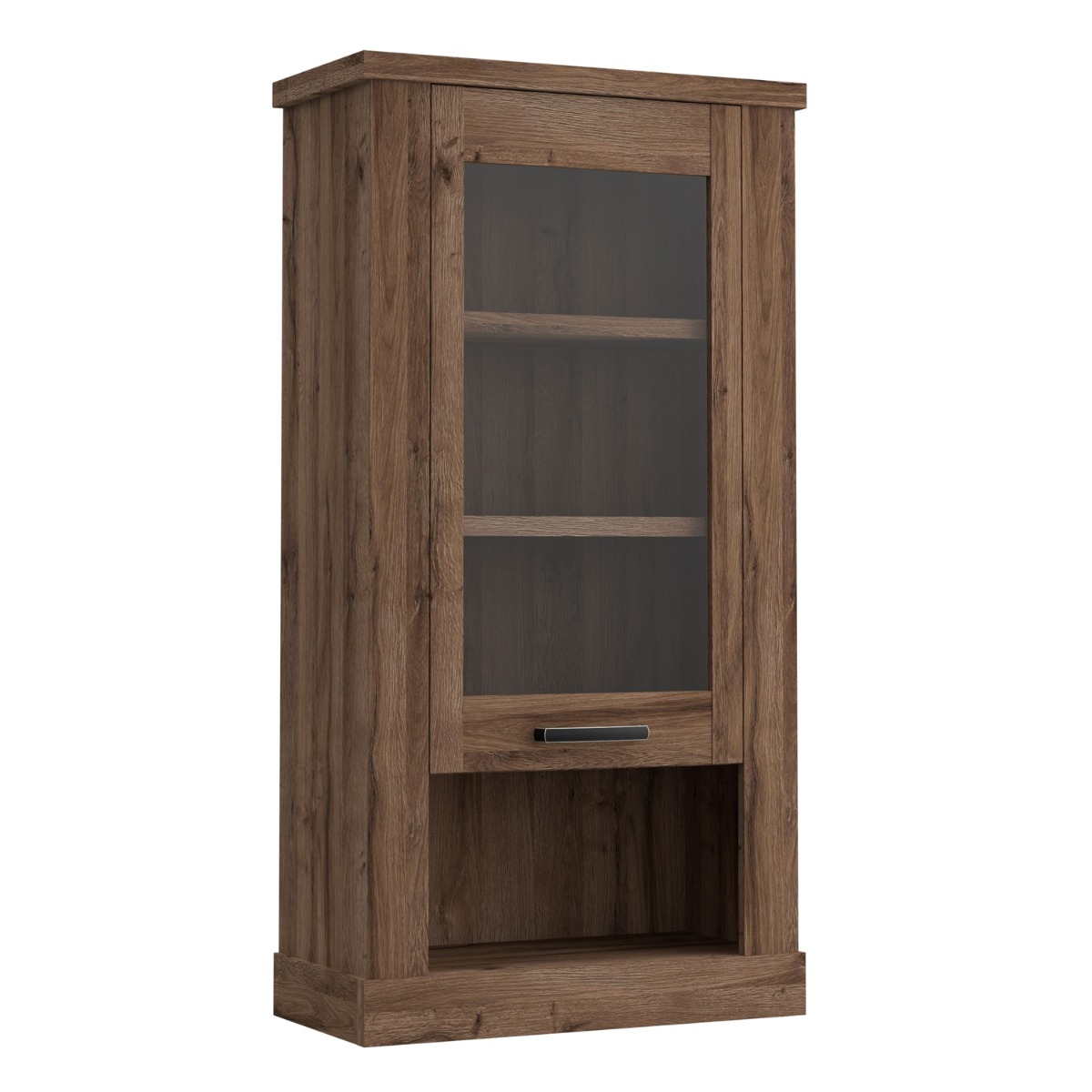Tendring Wall Mounted 1 Door Display Cabinet with Open Storage - Tabak Oak - Rosalind Collection